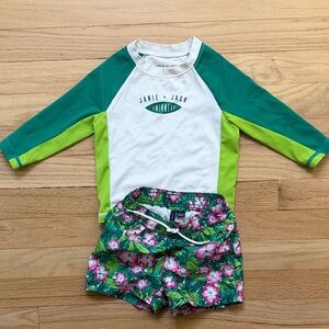 Janie and Jack Green and White Rashguard Set